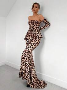 Chiquease Elegantes Damenkleider mit Leoprint, Off-Shoulder, Gerüscht, Bodycon Maxi für Damen Mode-Outfit - Verschiedenfarbig - Übersicht 6