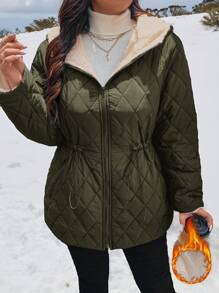 SHEIN Frenchy 大码女式棉质连帽夹克，带口袋，休闲百搭 - 軍綠色 - 查看 5