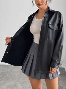 Áo khoác dài vừa phải thoải mái, rộng rãi, nhiều túi, dễ thương dành cho nữ, màu đen, mùa thu/đông - màu đen - Xem 6