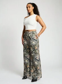 SUMWON WOMEN 野林迷彩印花宽腿慢跑裤家居裤健身运动休闲秋冬时尚服饰带文字图案 - 彩色 - 查看 4