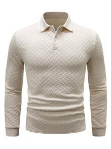 Manfinity Homme Men's Plus Size Casual Solid Color Textured Polo Shirt, Autumn
