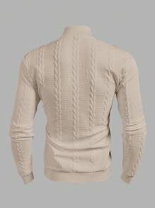 Manfinity Mode Áo nỉ chui đầu cổ đứng tay dài màu trơn cho nam, mùa thu/đông - Màu Khaki - Xem 2