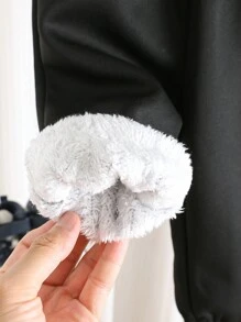 SHEIN Baby Boys Black & White Thermal Lined Casual Loose Elastic Waist Sports Pants, All-Match & Versatile For Outdoor & Indoor Wear, Winter - Black - View 3