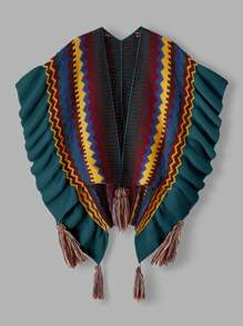 Flirla Bohemian Pleated Hem Plus Size Cardigan Sweater, Plus Size - Teal Blue - View 1