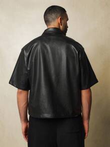 SUMWON Boxy Fit PU Half Zip Shirt - Black - View 2