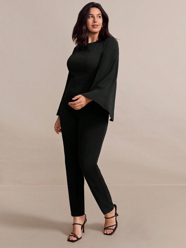 SHEIN Clasi 大码纯色圆领修身休闲日常连体裤