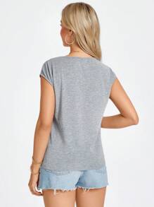 SHEIN LUNE Summer Outfits Heart Print Batwing Sleeve Tee - Light Grey - View 2