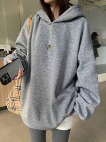 DAZY Women's Hooded Solid Color Five-Pointed Star Sweatshirt, Long Sleeve Leopard Print,Fall Women Clothes - Grey - View 8