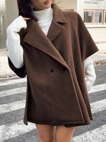INAWLY 大码女式休闲纯色翻领蝙蝠袖宽松泰迪羊毛夹克，秋冬 - 咖啡棕 - 查看 6