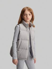 Ontre Tween Girls' Loose Casual Stand Collar Thickened Vest