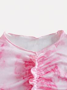 SHEIN Girls Long Sleeve Asymmetrical Ruffle Collar Flare T-Shirt - Pink - View 4