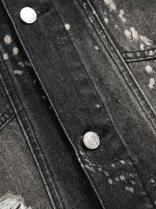 Manfinity EMRG Men's Distressed Long Sleeve Single Breasted Casual Denim Jacket, Autumn - Black - View 5