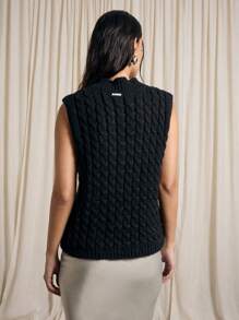 AiiRZ Designer Cable Knit Sweater Vest Wool Blend V-Neck Longline Winter Layering Autumn Fashion Preppy Style