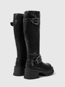 ROMWE Grunge Punk Damen Vintage Britischer Stil Ritter Mittelhoch Stiefel mit dicker Sohle, Neujahrsfeiertag