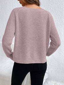 SHEIN LUNE 女士插肩袖套头毛衣，长袖针织套头衫，秋冬毛衣 - 藕粉色 - 查看 2