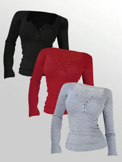 INAWLY Women's Casual Solid Color Long Sleeve T-Shirt, Versatile & Simple, Autumn Fall Cloth For Women