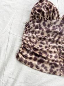 Soleia Vrouwen Plus Size Vintage Leopard Print Camisole Tank Top Met Gerimpelde Taille, Geschikt Voor Herfst/Wintervakantie
