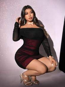 Viva Relle Plus Size Sexy Off-Shoulder Mesh & Sequin Party Dress,Valentine - Multicolor - View 2