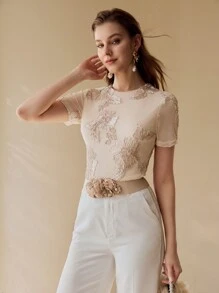 MOTF PREMIUM Top in rete con applicazioni e dettagli a contrasto - Rosa - Visualizzare 4