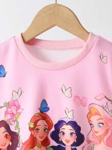 2 pièces Ensemble sweat-shirt et pantalon avec imprimé de personnages de dessins animés mignons et de papillons pour jeunes filles, magenta, nouvelles arrivées pour l'automne/hiver, convient pour les couches, le port extérieur et intérieur, - Rose bonbon - Voir 4