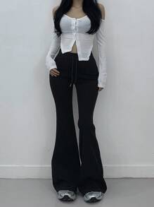 DAZY 女士休闲纯色抽绳腰喇叭裤，百搭秋冬季