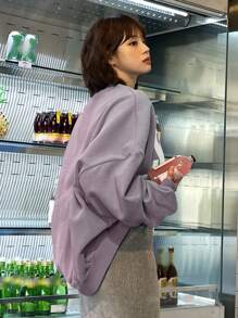 DAZY Women's Oversized Casual Big Letter Print Fleece Sweatshirt, For Spring/Autumn - Purple - View 2