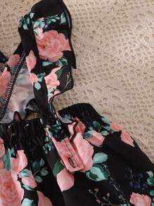 SHEIN 2pcs/Set Girl Summer Outfit, English Print Short Sleeve Blouse And Floral Printed Flare Pants - Pink - View 4