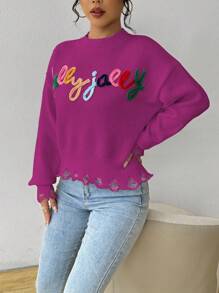 Chiquease Women's Casual Sweater, Minimalist Fashion For Everyday Wear Knit Pullover Fall Winter Sweater - Red Violet - View 4