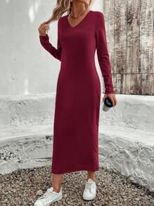 EMERY ROSE Dames Mid-Lengte Casual Jurk, Chic En Stijlvol Voor Dagelijks Gebruik - Bordeaux - Bekijken 4