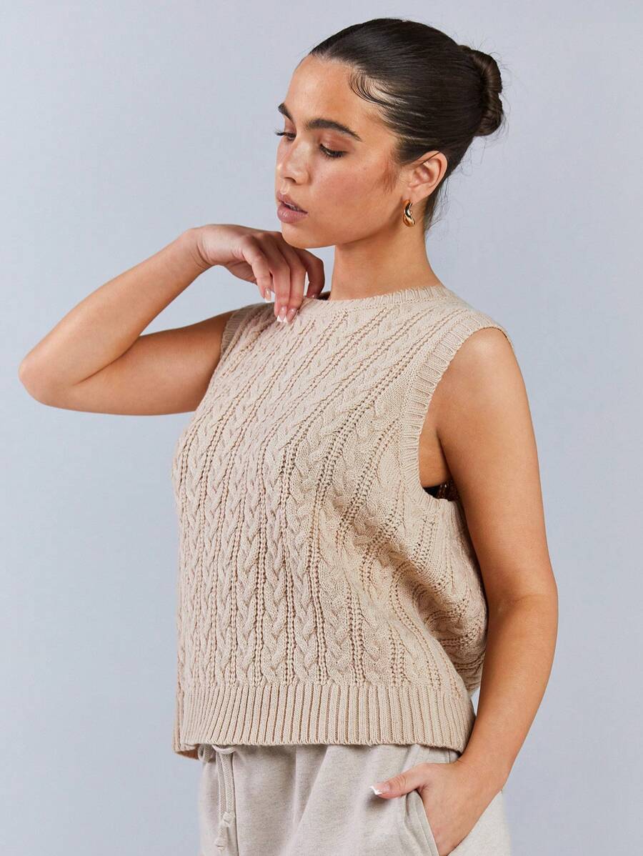 Athîral Twist Knot Sleeveless Solid Color Knit Tank Top For Women - Brown - View 1