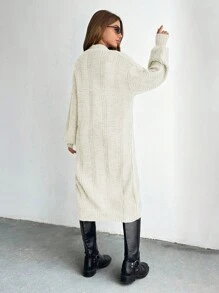 SHEIN PETITE Cable Knit Drop Shoulder Cardigan - Cream - View 2