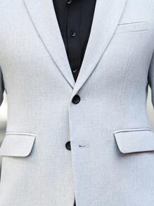 Calvornis Men's Front Button Long Sleeve Pocket Flat Collar Simple Shirt And Trousers Suit Set - Grey - View 3