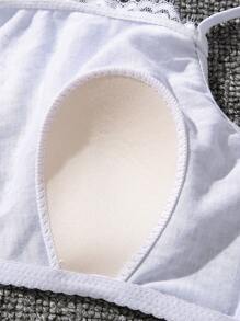 Bộ 2 chiếc/Bộ đồ lót ren màu trơn lãng mạn không dây chống nhấp nháy cho nữ - Đen và trắng - Xem 3