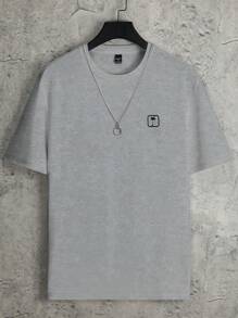 Claim Dot 男士夏季印花圆领短袖休闲T恤 夏季街头风T恤 男士落肩T恤，街头风，男友礼物，返校季，图案T恤，返校季 - 灰色 - 查看 3