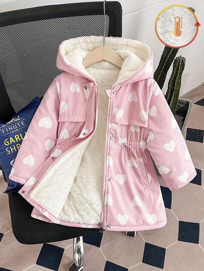 Elladie kids Young Girl Waisted Hooded Padded Coat, Zipper Closure, Slim-Fit Outerwear, With Faux Drawstring
