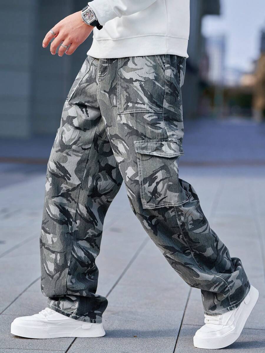 Manfinity EMRG Men's All-Over Print Pocket Casual Straight Leg Pants - Multicolor - View 1