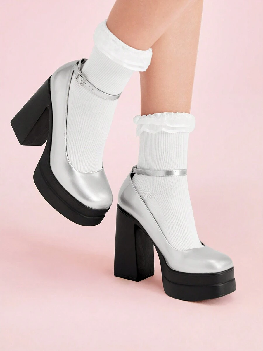 CUCCOO DOLLMOD Zapatos de tacón alto plateados simples para uso diario de mujer