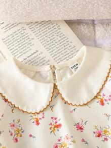 SHEIN Vintaside Kids 女宝宝韩版休闲长袖翻领花卉印花针织运动衫和花卉印花运动裤套装 - 彩色 - 查看 4