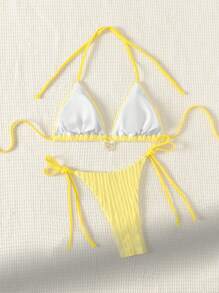 Swim Mod Lễ hội âm nhạc Bộ bikini tách biệt màu đậm trên bãi biển mùa hè - Màu vàng - Xem 2