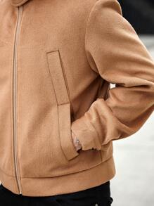 Manfinity Homme Áo khoác ấm hai túi thiết kế cho nam - Màu Khaki - Xem 3