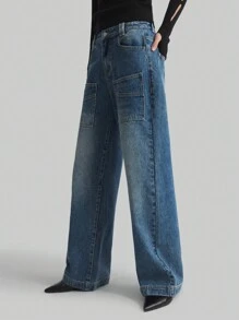 Ontre Women's Casual Washed Retro Straight Leg Jeans