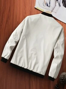 Manfinity Mode Color Blocking Striped Baseball Collar Zip-Up Casual Jacket With Long Sleeves - Apricot - View 2