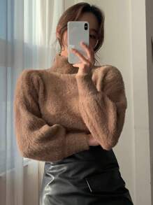 DAZY Women's Furry Turtleneck Warm Sweater,Fall Women Clothes - Camel - View 3