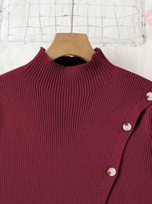 Tween Girl 两件套，时尚休闲高领开衩下摆毛衣和阔腿针织裤，温暖冬季套装，适合居家、旅行、外出 - 紅色 - 查看 6