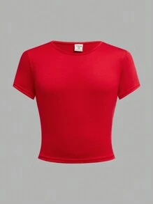 Sparklyn 4pcs Tween Girl Casual Crew Neck Cropped T-Shirt Set, Basic Waist-Cinched - Multicolor - View 7