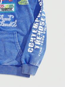 ROMWE MEN Prep Men's Washed Acid-Washed Zip-Up Sweatshirt - Blue - View 4