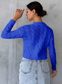 RueChic Solid Cable Knit Drop Shoulder Sweater - Baby Blue - View 2