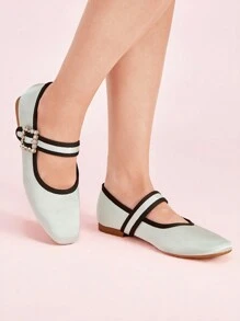 CUCCOO DOLLMOD Kvinnor Rund Toe Rhinestone Basic Flats Fall - Babyblå - Visa 1