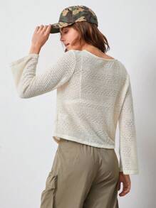 SHEIN EZwear Chất rắn Tay áo kèn  Áo thun Không có áo Top Cami - Màu be - Xem 2