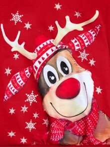 年轻男孩圣诞圆领运动衫，黑色鹿图案家庭装，带兜帽鹿角，围巾，礼品盒，星星，圣诞快乐 - 紅色 - 查看 3